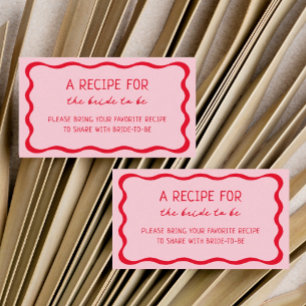 Tarjeta De Recepción Retro Pink Red Bridal Shower Comparte Una Receta