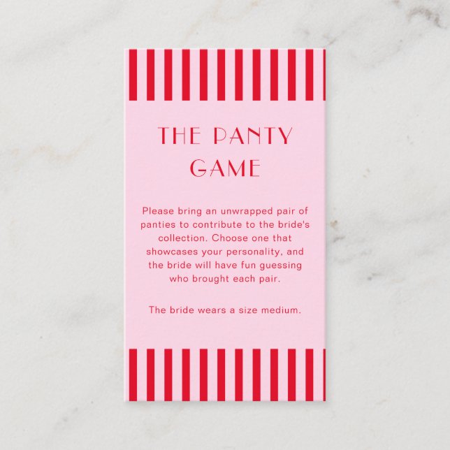 Tarjeta De Recepción Retro Red & Pink Stripes El Panty Game (Anverso)