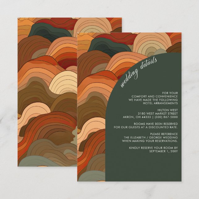 Tarjeta De Recepción Retro Resumen Olas de Ondas Terracotta Naranja Bod (Anverso / Reverso)
