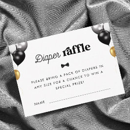 Tarjeta De Recepción Retro Script Black White Diaper Raffle Baby Shower
