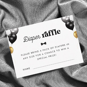 Tarjeta De Recepción Retro Script Black White Diaper Raffle Baby Shower