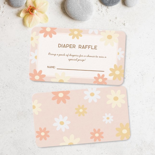 Tarjeta De Recepción Retro simple Boho Daisy Baby Shower Diaper Raffle (Subido por el creador)