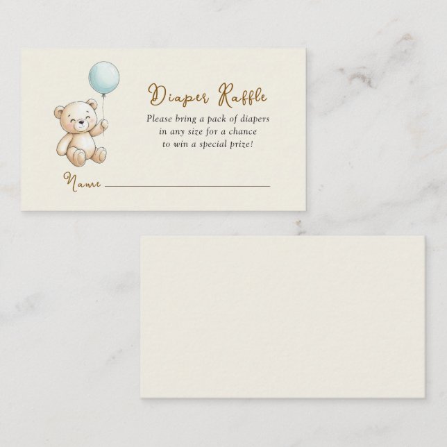 Tarjeta De Recepción Retro Teddy Bear Baby Boy shower Diaper Raffle (Anverso / Reverso)