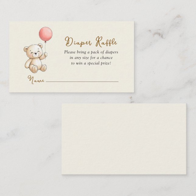 Tarjeta De Recepción Retro Teddy Bear Baby girl shower Diaper Raffle (Anverso / Reverso)