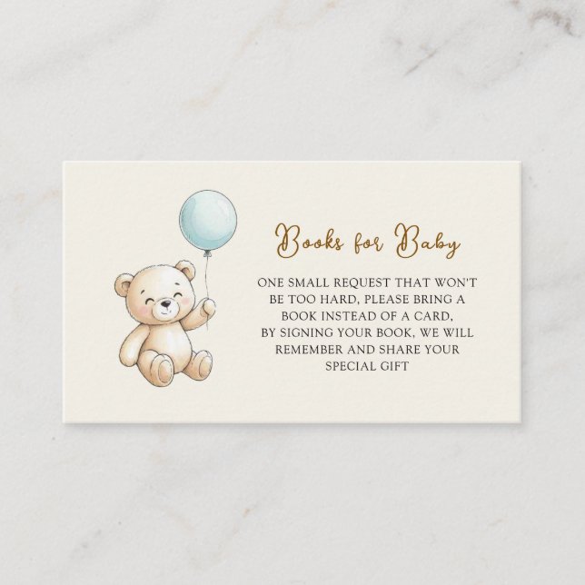 Tarjeta De Recepción Retro Teddy Bear Blue Baby Shower Book Request (Anverso)