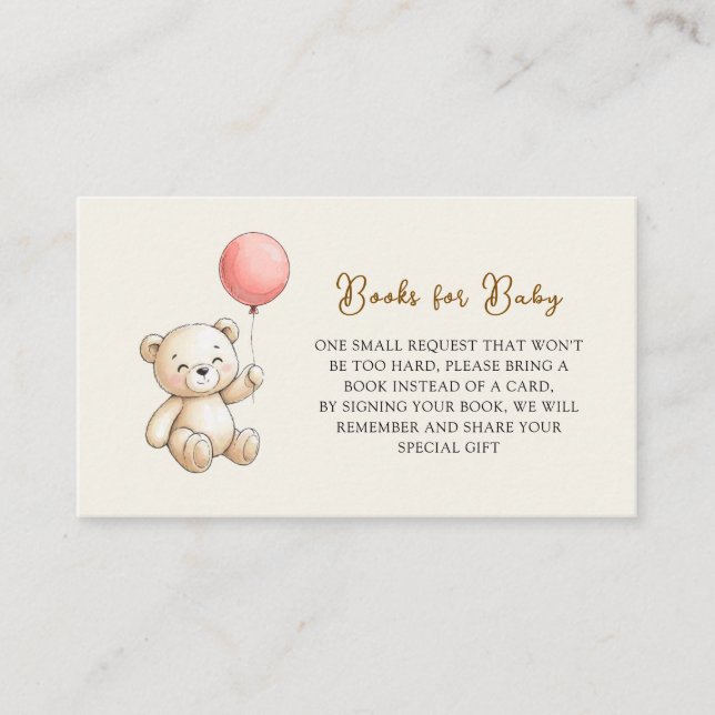 Tarjeta De Recepción Retro Teddy Bear pink Baby Shower Book Request (Anverso)