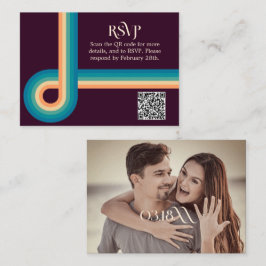 Tarjeta De Recepción Retro Verano Vintage Foto QR Boda de código RSVP