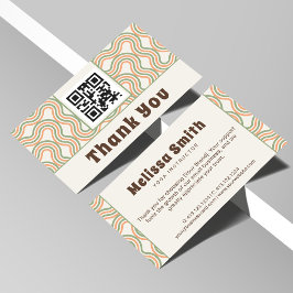 Tarjeta De Recepción Retro Wavy Abstract QR Code Business Thank You