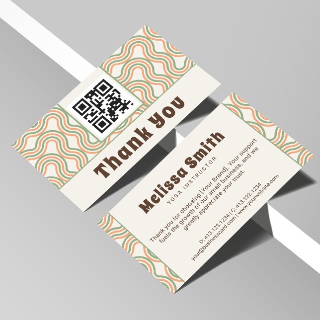 Tarjeta De Recepción Retro Wavy Abstract QR Code Business Thank You (Subido por el creador)