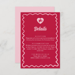 Tarjeta De Recepción Retro Wavy Frame Red Pink Cupid Wedding Details