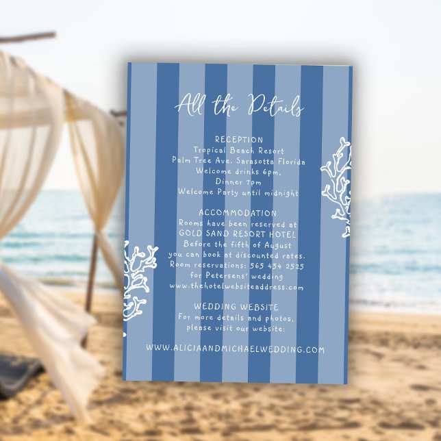 Tarjeta De Recepción Retro whimsical striped beach wedding details  (Subido por el creador)