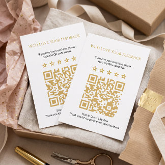Tarjeta De Recepción Revisión de código QR de oro minimalista para pequ