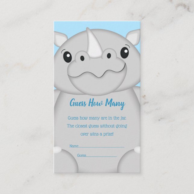 Tarjeta De Recepción Rhino Baby Shower Blue (Anverso)