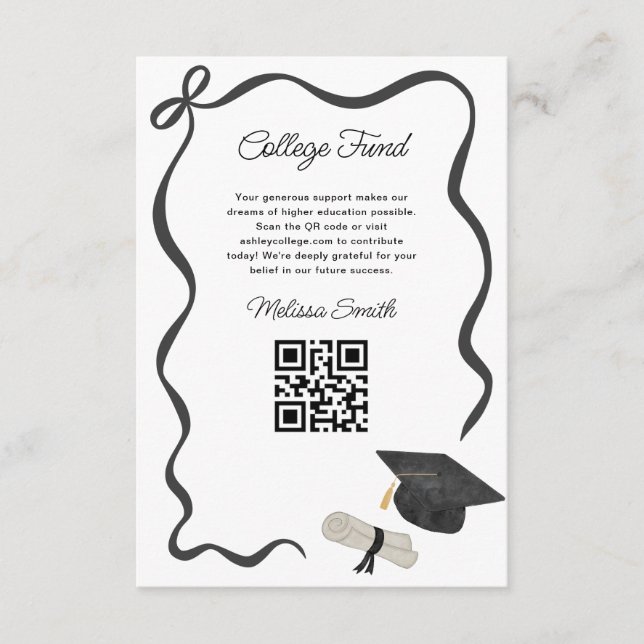 Tarjeta De Recepción Ribbon Black Bow Graduation college fund (Anverso)