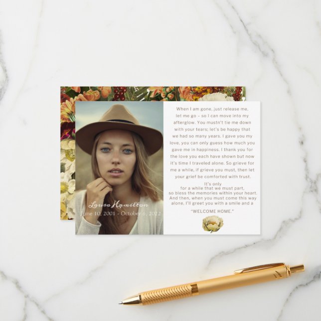 Tarjeta De Recepción Rica compasión por el recuerdo del funeral floral (Anverso/Reverso In Situ)