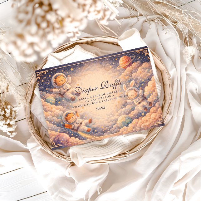 Tarjeta De Recepción Rifa de pañal espacial astronauta celestial neutra (Subido por el creador)
