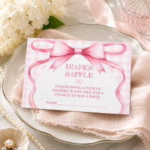 Rifa de pañal rosa con lazo de cuadros en acuarela