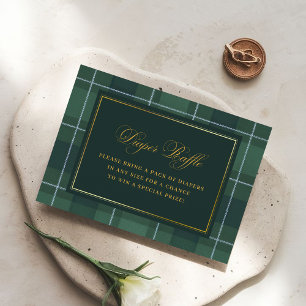 Tarjeta De Recepción Rifa de pañal vintage de tartán verde oscuro Polo