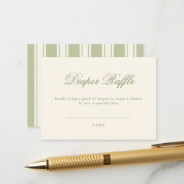Tarjeta De Recepción Rifa de pañales con rayas verdes Preppy Sage