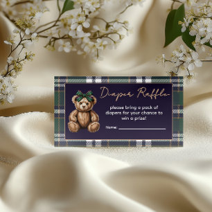 Tarjeta De Recepción Rifa de pañales con tema de osito niña elegante y