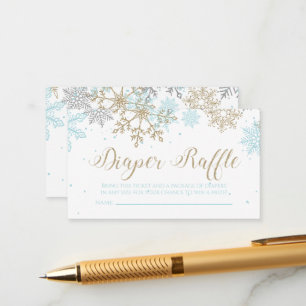 Tarjeta De Recepción Rifa de pañales Copo de nieve azul dorado brillo
