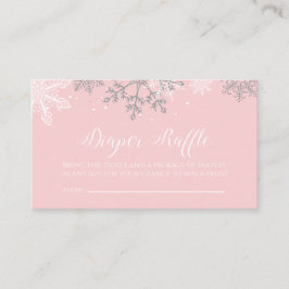 Tarjeta De Recepción Rifa de pañales Copo de Nieve Brillo Rosa y Plata