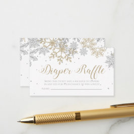 Tarjeta De Recepción Rifa de pañales Copo de nieve Plata Dorado Brillo