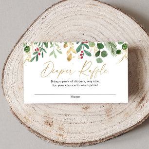 Tarjeta De Recepción rifa de pañales de navidad verde dorado rojo