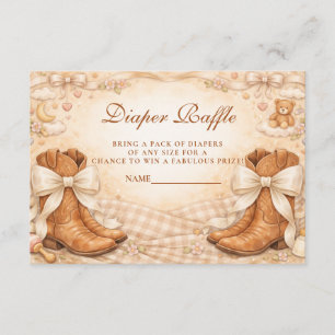 Tarjeta De Recepción Rifa de Pañales Gingham Botas y Lazos