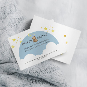 Tarjeta De Recepción Rifa de Pañales Osito Over The Moon Azul Polvorien
