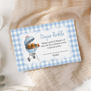 Tarjeta De Recepción Rifa de pañales para ducha de bebé Blue Burger BBQ