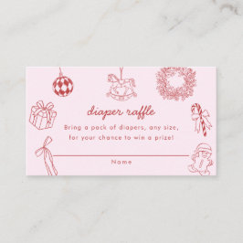 Tarjeta De Recepción Rifa de pañales roja caprichosa niña navidad invie
