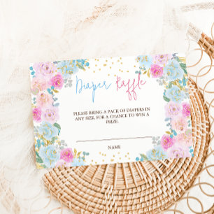 Tarjeta De Recepción Rifa de pañales rosa azul floral 