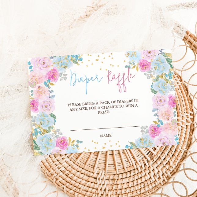Tarjeta De Recepción Rifa de pañales rosa azul floral  (Subido por el creador)