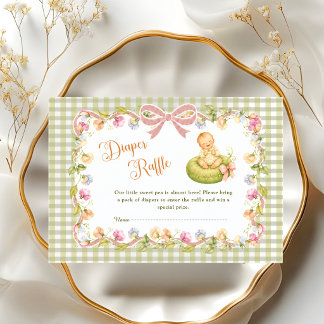 Tarjeta De Recepción Rifa de Pañales Sweet Pea Verde Cuadros Floral