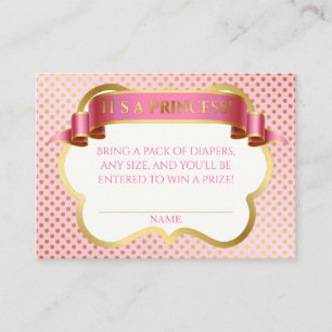 Tarjeta De Recepción Rifa del pañal de princesa Pink Gold Crown Dots