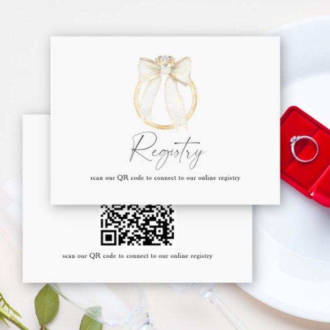 Tarjeta De Recepción Ring Bow novia ducha QR código para registro (Subido por el creador)