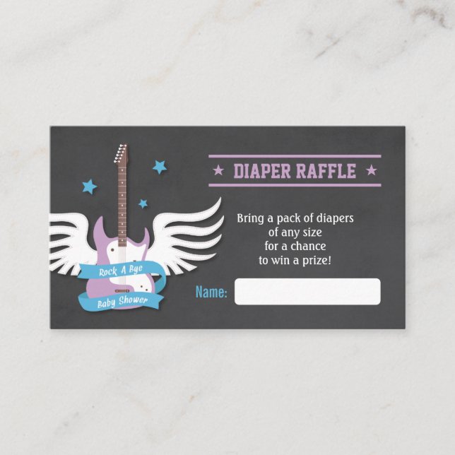 Tarjeta De Recepción Rock de guitarra lilac a Bye Diaper Raffle versión (Anverso)