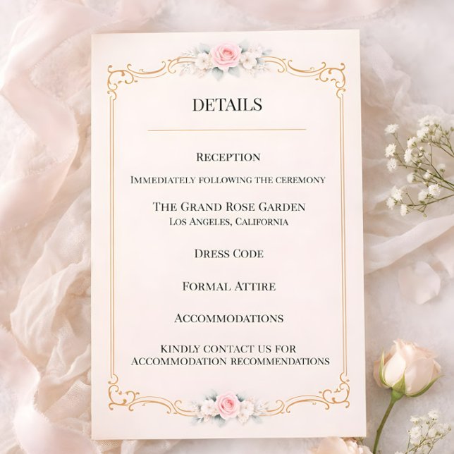 Tarjeta De Recepción Rococo Blush Wedding (Details enclosure card for Rococco style luxury ornate wedding)