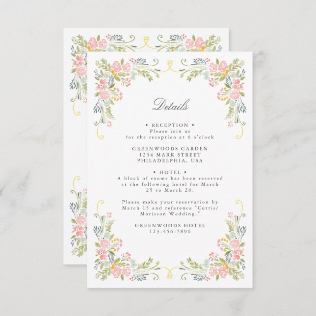 Tarjeta De Recepción Rococo Garden Ornate Floral Wedding QR Details (Anverso / Reverso)