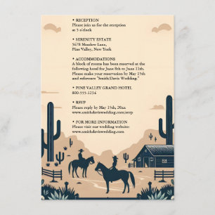 Tarjeta De Recepción Rodeo retro del desierto Caballo Rústico Boda occi
