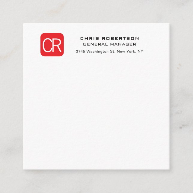 Tarjeta De Recepción Rojo Blanco Profesional Liso Monogramado (Anverso)