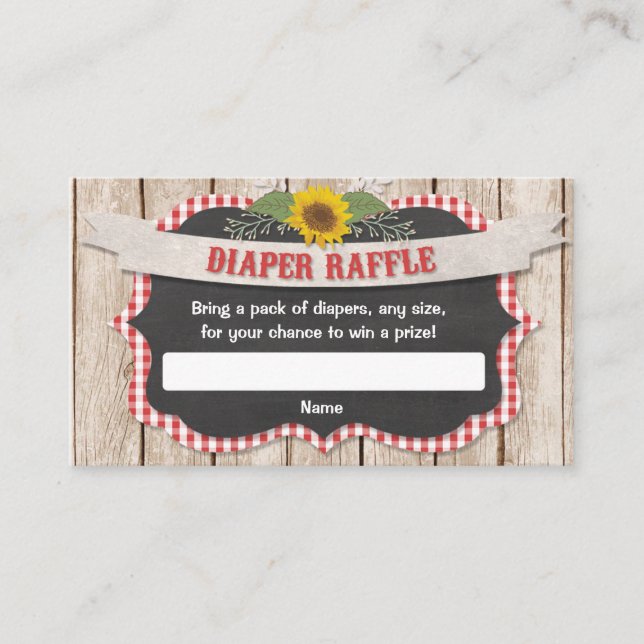 Tarjeta De Recepción Rojo gingham amarillo girasoles bebé diaper raffle (Anverso)