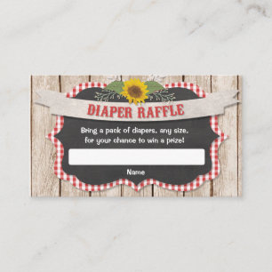 Tarjeta De Recepción Rojo gingham amarillo girasoles bebé rifa de pañal