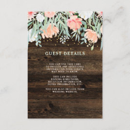 Tarjeta De Recepción Romance floral rústico | Detalles del invitado del
