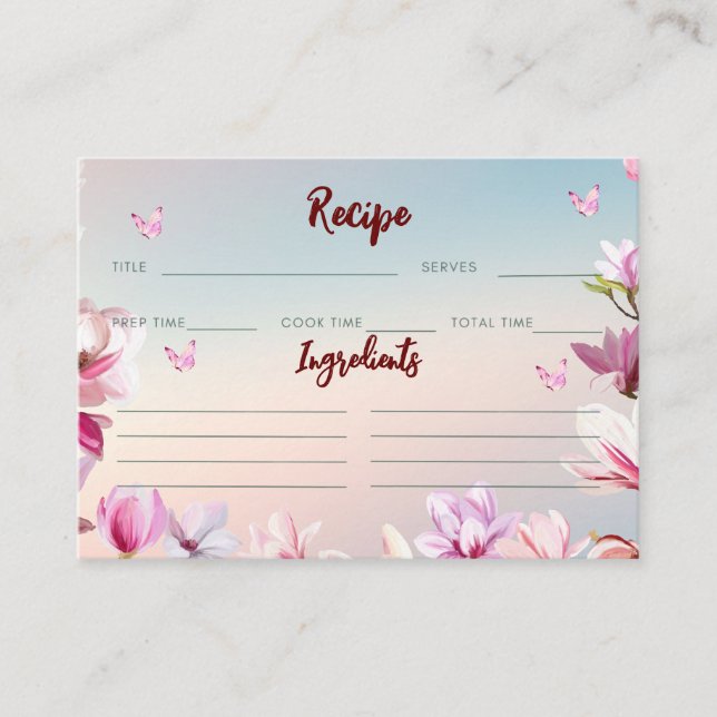 Tarjeta De Recepción Romance floreciente - Receta de ducha de novia (Anverso)