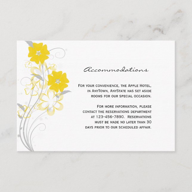 Tarjeta De Recepción Romance incipiente en inserción de Boda amarillo (Anverso)