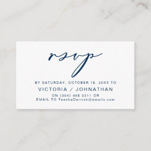 Tarjeta De Recepción Romance moderno, azul marino, RSVP de boda