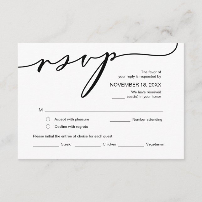 Tarjeta De Recepción Romance moderno, caligrafía negra, RSVP de boda (Anverso)