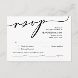 Tarjeta De Recepción Romance moderno, caligrafía negra, RSVP de boda